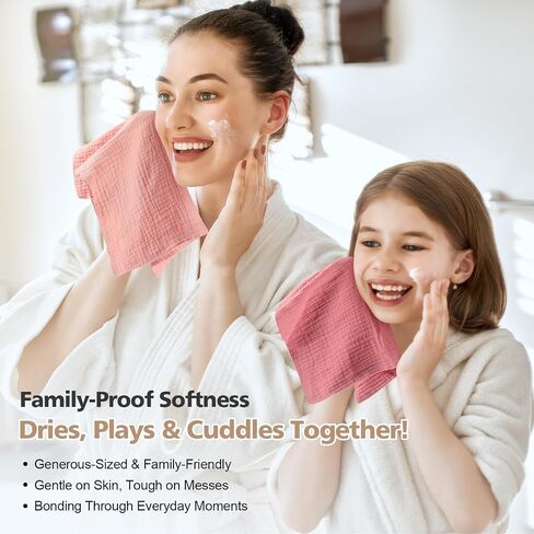 MUKIN Baby Washcloths,Muslin Burp Cloths Towels for Newborns,Absorbent Cotton Bath Face Towel ，5 Pack, 12x12 Inches (Rosy Embrace) in Kuwait