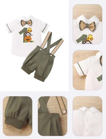Odasdo Baby Boys Jungle Safari 1st Birthday Cake Smash Outfit قمصان قصيرة الأكمام مع مجموعة شورتات حمالات in Saudi Arabia