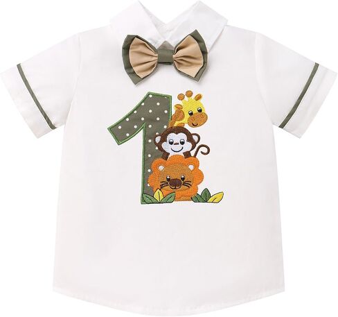 Odasdo Baby Boys Jungle Safari 1st Birthday Cake Smash Outfit قمصان قصيرة الأكمام مع مجموعة شورتات حمالات in Saudi Arabia