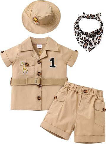 Odasdo Baby Boy Jungle Safari 1st Birthday Cake Smash Outfit Button Down Down in Saudi Arabia