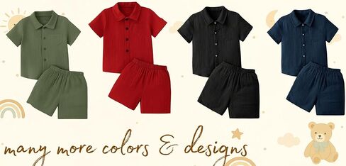 OPTRANEST Toddler Baby Boy Summer Clothes Color Block Short Sleeve Button-down Shirt Tops + Cotton Pants Outfit Set in Saudi Arabia