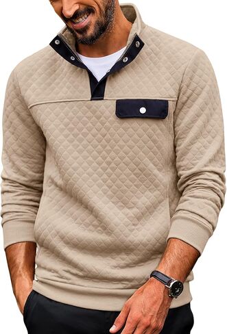 Coofandy Sweatshirts for Men Quarter Button Switshirt Switshirt Pullover Stand Twiber Outdoor Polo مع جيوب in Saudi Arabia