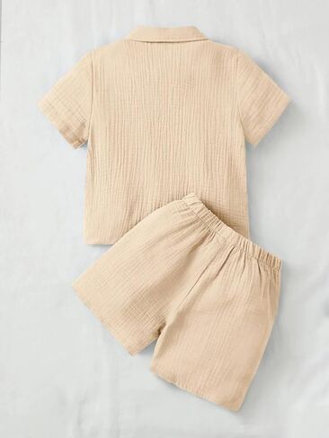 OPTRANEST Toddler Baby Boy Summer Clothes Color Block Short Sleeve Button-down Shirt Tops + Cotton Pants Outfit Set in Saudi Arabia