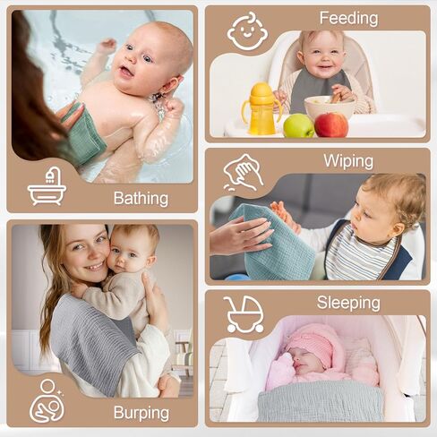 MUKIN Baby Washcloths,Muslin Burp Cloths Towels for Newborns,Absorbent Cotton Bath Face Towel ，5 Pack, 12x12 Inches (Rosy Embrace) in Kuwait