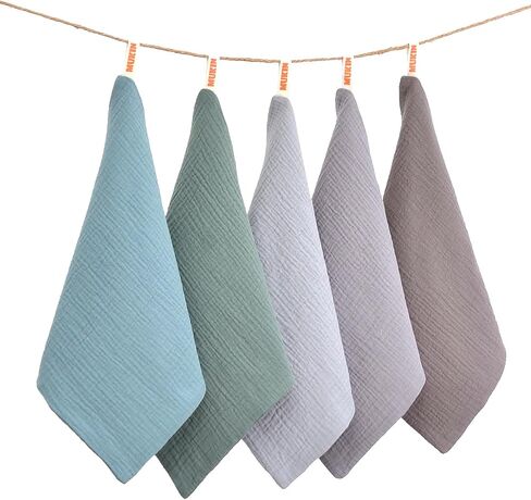 MUKIN Baby Washcloths,Muslin Burp Cloths Towels for Newborns,Absorbent Cotton Bath Face Towel ，5 Pack, 12x12 Inches (Rosy Embrace) in Kuwait