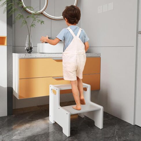 البراز الخشبي خطوة بخطوة ، براز من خطوتين للأطفال ، يدعم البراز Montessori Toddler 300 رطل الأطفال الصغار البراز لحمام الحمام/المرحاض/المطبخ/السرير ، الطبيعي in Kuwait