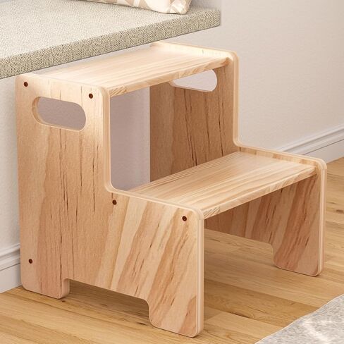البراز الخشبي خطوة بخطوة ، براز من خطوتين للأطفال ، يدعم البراز Montessori Toddler 300 رطل الأطفال الصغار البراز لحمام الحمام/المرحاض/المطبخ/السرير ، الطبيعي in Kuwait