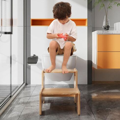 البراز الخشبي خطوة بخطوة ، براز من خطوتين للأطفال ، يدعم البراز Montessori Toddler 300 رطل الأطفال الصغار البراز لحمام الحمام/المرحاض/المطبخ/السرير ، الطبيعي in Kuwait
