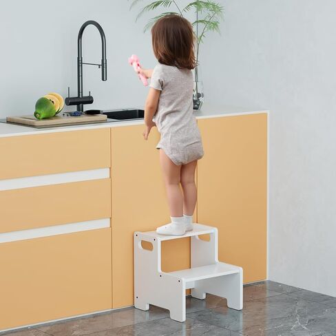 البراز الخشبي خطوة بخطوة ، براز من خطوتين للأطفال ، يدعم البراز Montessori Toddler 300 رطل الأطفال الصغار البراز لحمام الحمام/المرحاض/المطبخ/السرير ، الطبيعي in Kuwait