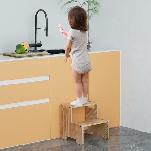 البراز الخشبي خطوة بخطوة ، براز من خطوتين للأطفال ، يدعم البراز Montessori Toddler 300 رطل الأطفال الصغار البراز لحمام الحمام/المرحاض/المطبخ/السرير ، الطبيعي in Kuwait