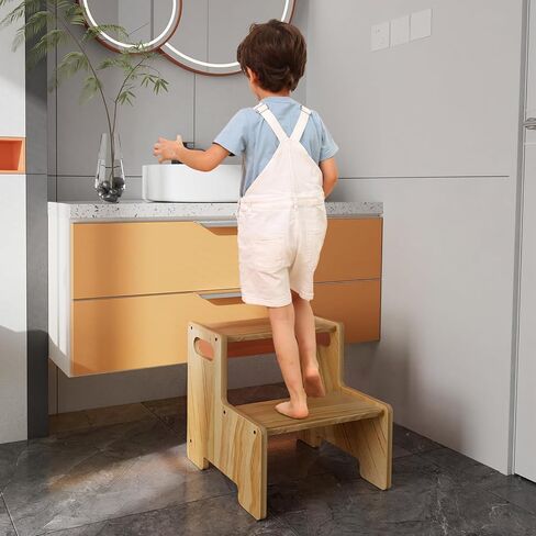 البراز الخشبي خطوة بخطوة ، براز من خطوتين للأطفال ، يدعم البراز Montessori Toddler 300 رطل الأطفال الصغار البراز لحمام الحمام/المرحاض/المطبخ/السرير ، الطبيعي in Kuwait