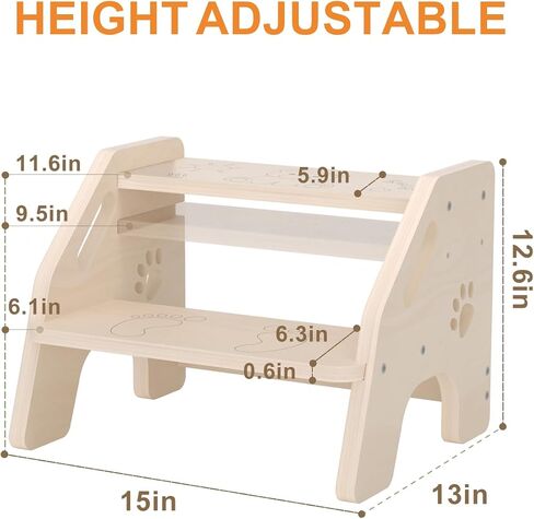 Toddler Step Stool Wooden - Height-Adjustable Kids 2 Step Stool Ladder with Cute Bear Design for Bathroom Sink Toilet Potty Training Kitchen Bedroom in Saudi Arabia