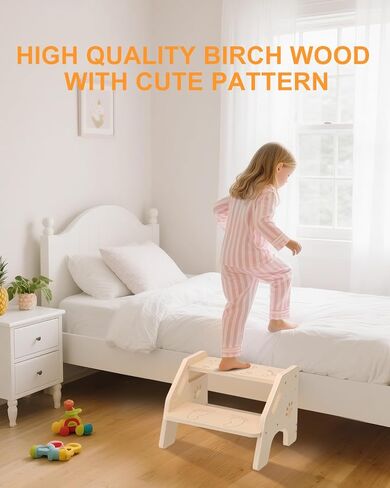 Toddler Step Stool Wooden - Height-Adjustable Kids 2 Step Stool Ladder with Cute Bear Design for Bathroom Sink Toilet Potty Training Kitchen Bedroom in Saudi Arabia