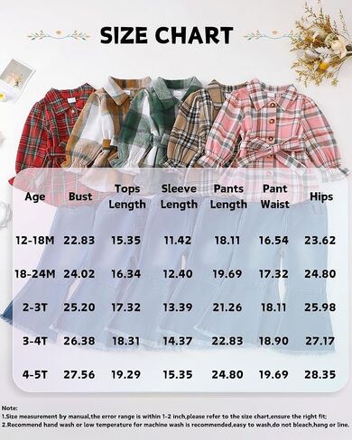 XUANHAO Baby Girl Clothes Fall Winter Toddler Outfits for Girls Flannel Plaid Shirt Tops Flare Jeans Pants Girls Clothing Set in Kuwait