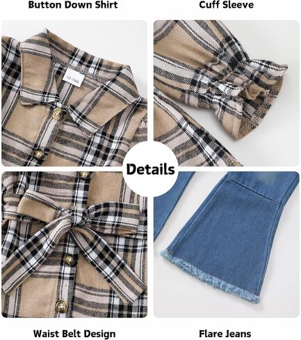 XUANHAO Baby Girl Clothes Fall Winter Toddler Outfits for Girls Flannel Plaid Shirt Tops Flare Jeans Pants Girls Clothing Set in Saudi Arabia