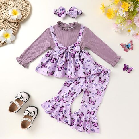 YOUNGER TREE Toddler Baby Girl Clothes Infant Fall Winter Outfits Long Sleeve Shirts and Ruffle Floral Pant Set in Saudi Arabia