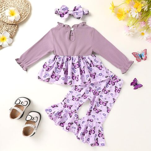 YOUNGER TREE Toddler Baby Girl Clothes Infant Fall Winter Outfits Long Sleeve Shirts and Ruffle Floral Pant Set in Saudi Arabia