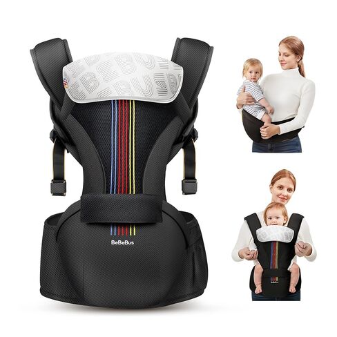 Baby Carrier with Hip Seat, BeBeBus 2-in-1 Ergonomic Newborn to Toddler Carrier up to 44 lbs, Detachable Hands-Free for Infant, All Season Forward-Facing Carry, Fits Waist Sizes up to 38 inch (White) in Saudi Arabia