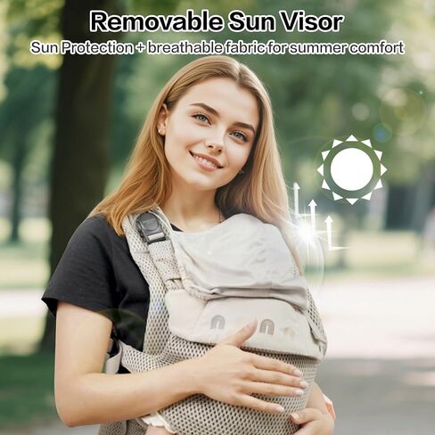 حاملة أطفال قوس قزح ، حاملة رضع خفيفة الوزن للوثيقة الولادة إلى 33ibs ، شبكة هواء باردة معلقة مع Sunshield ، مقبض مريح معزز للامتنان لخالية من اليدين (Beie khaki) in Saudi Arabia
