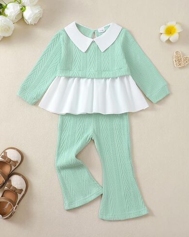 KUCNUZKI TODDLER طفلة طفلة ملابس ملابس طويلة الأكمام بلوزة بولو قميص أعلى طماق in Kuwait