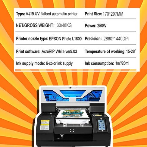 DTG Printe L1800 UV DTG PRINEE T-Shirt Machine دقة أعلى 2880 X1440DPI UV PRINTE مع حامل زجاجة لعلاج أكواب الهاتف أكريليك (A4 L1800) in Kuwait