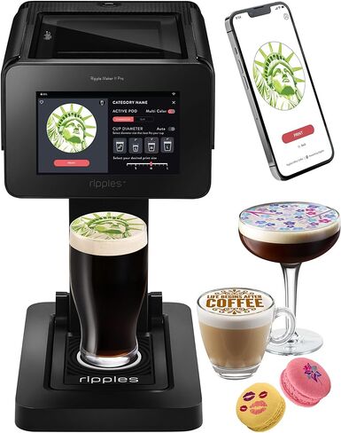 تموجات - طابعة Maker Pro الأصلية - Beverage -Top Printer لمشروبات الرغوة والحلويات | حاملي POD مزدوج للمطبوعات متعددة الألوان | صور شخصية وتصميمات شخصية | سهولة الإعداد ووسائل التواصل الاجتماعي in Kuwait