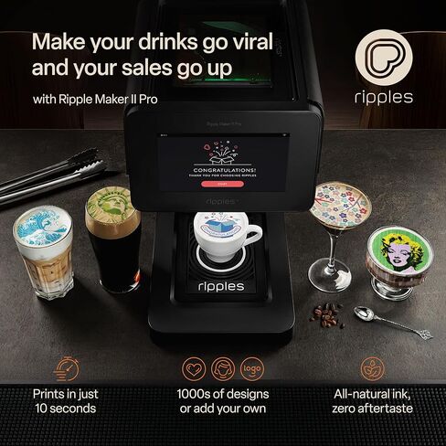 تموجات - طابعة Maker Pro الأصلية - Beverage -Top Printer لمشروبات الرغوة والحلويات | حاملي POD مزدوج للمطبوعات متعددة الألوان | صور شخصية وتصميمات شخصية | سهولة الإعداد ووسائل التواصل الاجتماعي in Kuwait