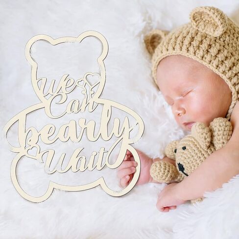 We Can Bearly Wait Baby Shower Decorations Bear Sign Hanging Baby Sign We Can Bearly Wait Gender Reveal Door Hanging Photo Props for Boy Girl Birthday Party(Wooden,Bear Shape) in Saudi Arabia