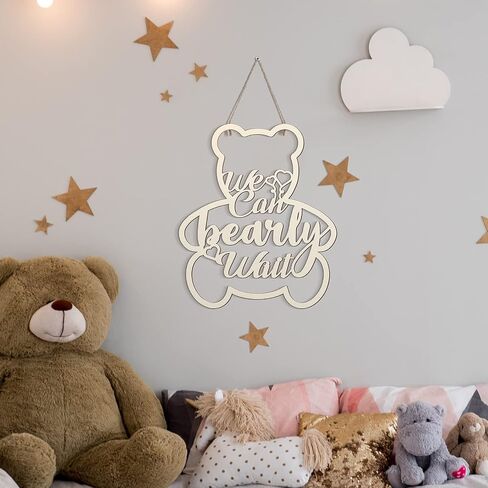 We Can Bearly Wait Baby Shower Decorations Bear Sign Hanging Baby Sign We Can Bearly Wait Gender Reveal Door Hanging Photo Props for Boy Girl Birthday Party(Wooden,Bear Shape) in Saudi Arabia