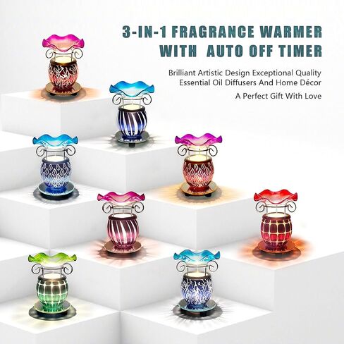 HUNANBANG 3 in 1 Electric Oil Warmer Scented Wax Warmer with with Auto Off Timer Candle Wax Melt Warmer Wax Melter Fragrance Wax Burner(Blue-Timer) in Kuwait