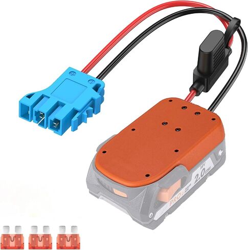 لمحول عجلة الطاقة لمحول بطارية Ridgid 18V Li-Ion مع حامل الصمامات 40A وموصل تسخير الأسلاك متوافق مع لعبة Peg-Perego Kids 12V Ride-On (Blue) in Saudi Arabia