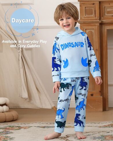 مجموعات ملابس بوي Jecson Toddler: ملابس رفيعة ناعمة للديناصورات الملونة والسروال 2pcs in Kuwait