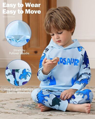 مجموعات ملابس بوي Jecson Toddler: ملابس رفيعة ناعمة للديناصورات الملونة والسروال 2pcs in Kuwait
