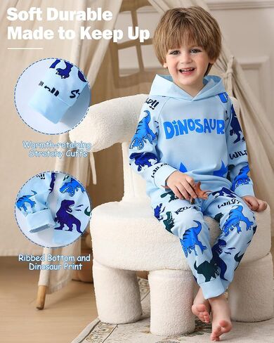 مجموعات ملابس بوي Jecson Toddler: ملابس رفيعة ناعمة للديناصورات الملونة والسروال 2pcs in Kuwait