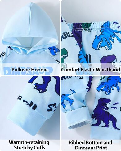 مجموعات ملابس بوي Jecson Toddler: ملابس رفيعة ناعمة للديناصورات الملونة والسروال 2pcs in Kuwait