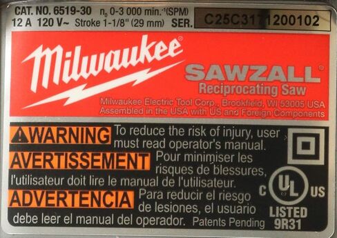 Milwaukee 6519-31 12 Amp Corded 3000 Strokes Per Minute Reciprocating Sawzall w/Variable Speed Trigger (Renewed) in Saudi Arabia