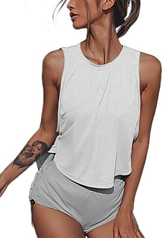 Sanutch High Neck Crop Top Workout Shirts Cropped Muscle Tank for Women in Kuwait