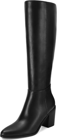 Sovanyou Knee High Boots Women Leathy Cheensy Cheel Tall Boots مدببة بأصابع القدم الجانبية المريحة في فصل الشتاء. in Kuwait