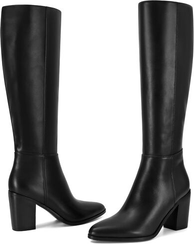 Sovanyou Knee High Boots Women Leathy Cheensy Cheel Tall Boots مدببة بأصابع القدم الجانبية المريحة في فصل الشتاء. in Kuwait