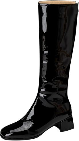 Women's Gogo Knee High Boots Chunky Low Heel Square toe Tall Autumn Winter Long Shoes Zipper in Saudi Arabia