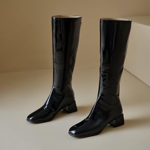 Women's Gogo Knee High Boots Chunky Low Heel Square toe Tall Autumn Winter Long Shoes Zipper in Saudi Arabia