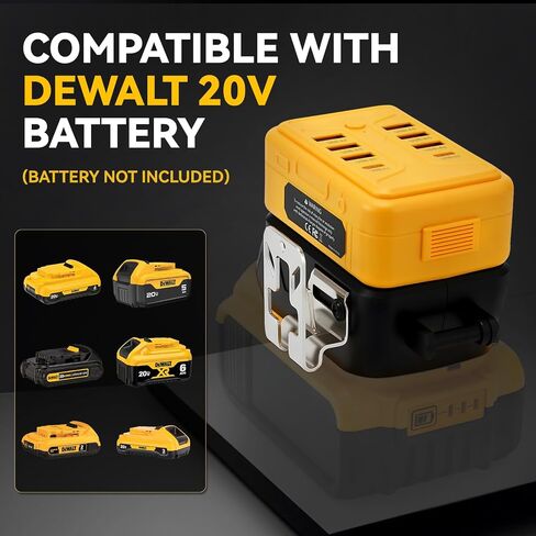 Portable USB Charger Adapter for Dewalt 20V Battery, Power Converter with 8 Ports USB-A & Type-C for Workshop Camping Travel Job Site (Battery Not Included in Saudi Arabia