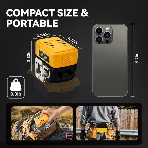 Portable USB Charger Adapter for Dewalt 20V Battery, Power Converter with 8 Ports USB-A & Type-C for Workshop Camping Travel Job Site (Battery Not Included in Saudi Arabia