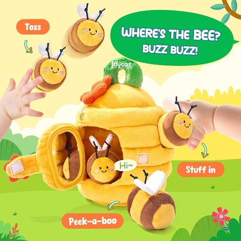 JoyCat Baby Toy for 6-12 Months, Fun Beehive with 5 Stuffed Sensory Bees, Crinkle, Rattle, Mirror, Montessori Toys for 6 Months Old Babies, Infant Toys Baby Shower Birthday Gift in Saudi Arabia