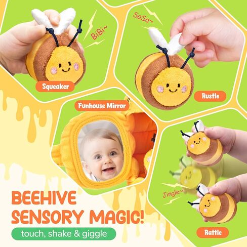 JoyCat Baby Toy for 6-12 Months, Fun Beehive with 5 Stuffed Sensory Bees, Crinkle, Rattle, Mirror, Montessori Toys for 6 Months Old Babies, Infant Toys Baby Shower Birthday Gift in Saudi Arabia