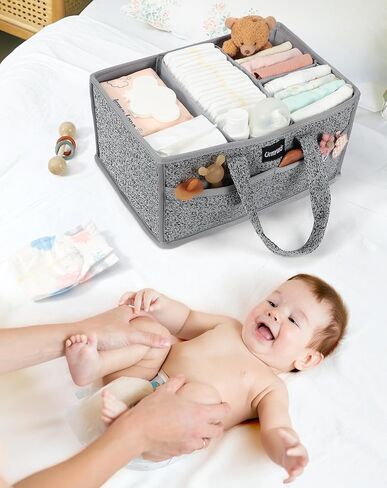URMYWO Diaper Caddy Organizer - Waterproof Baby Diaper Caddy with Handle,Portable Nursery Organizer Storage Basket for Newborn Essentials, Baby Registry Must Have Shower Gift for Home and Travel, PU in Kuwait