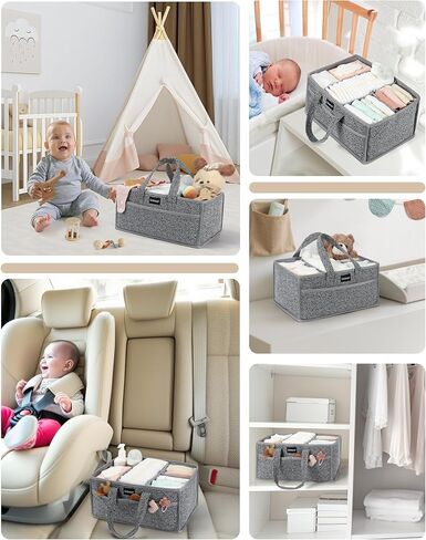 URMYWO Diaper Caddy Organizer - Waterproof Baby Diaper Caddy with Handle,Portable Nursery Organizer Storage Basket for Newborn Essentials, Baby Registry Must Have Shower Gift for Home and Travel, PU in Kuwait