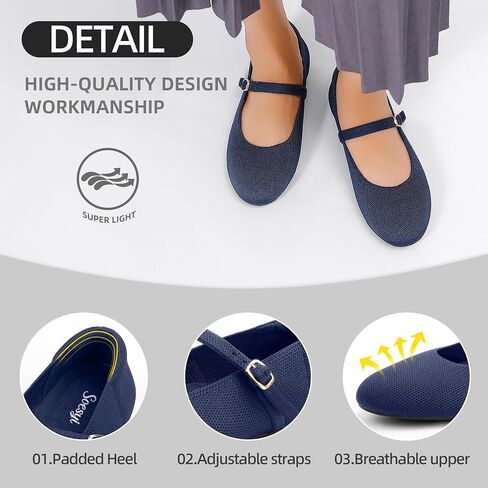 Soesyi Women's Round Toe Ballet Flats Comfortable Mary Jane Shoes Dressy Slip On Knit Flats Adjustable Straps Washable Flats in Saudi Arabia