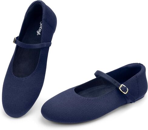 Soesyi Women's Round Toe Ballet Flats Comfortable Mary Jane Shoes Dressy Slip On Knit Flats Adjustable Straps Washable Flats in Saudi Arabia