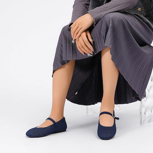 Soesyi Women's Round Toe Ballet Flats Comfortable Mary Jane Shoes Dressy Slip On Knit Flats Adjustable Straps Washable Flats in Saudi Arabia